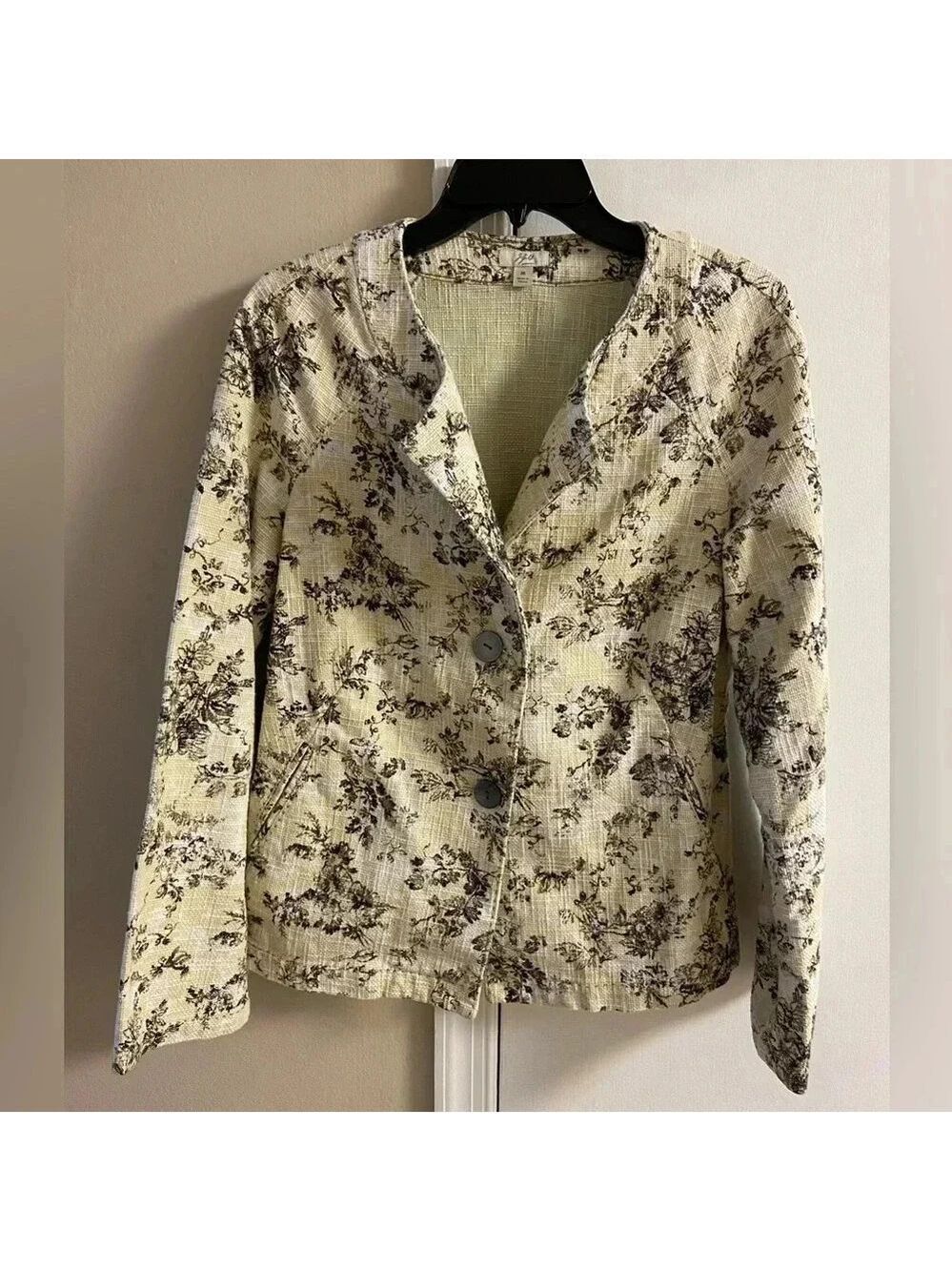 J Jill Cotton Floral Blazer Button Front Medium